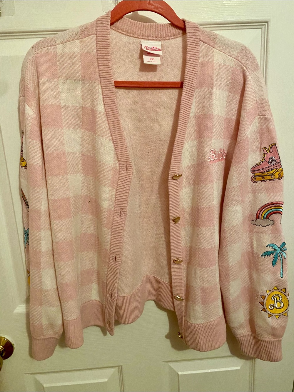 Barbie Pink and White Plaid Button-Front Cardigan